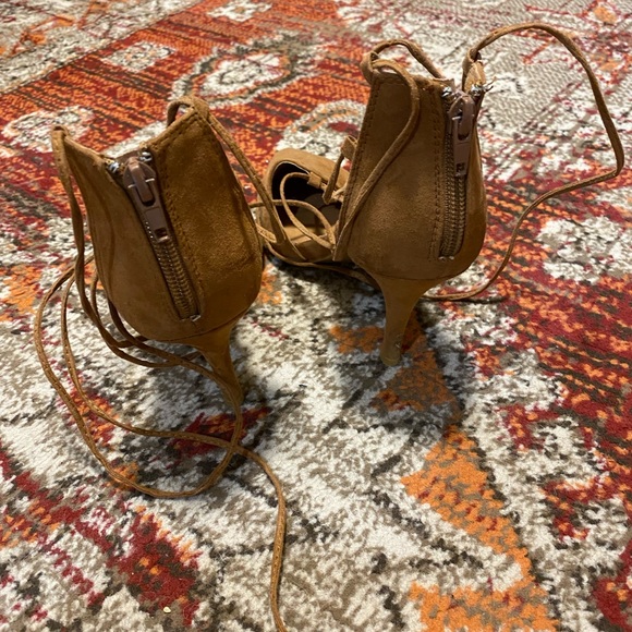 Camel Strappy Lace Up Heels - Picture 2 of 3